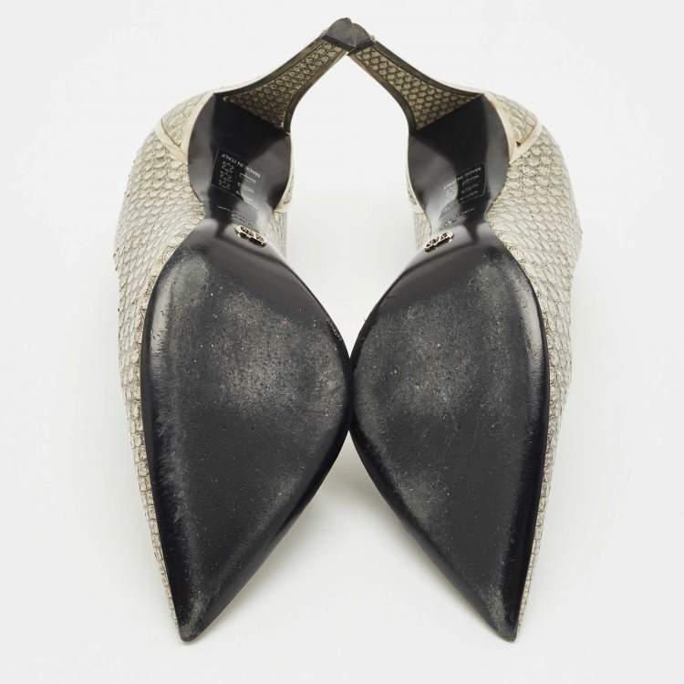 Pre Owned Dior Grey Python Embossed Leather Pointed Toe Pumps Size 40.5
