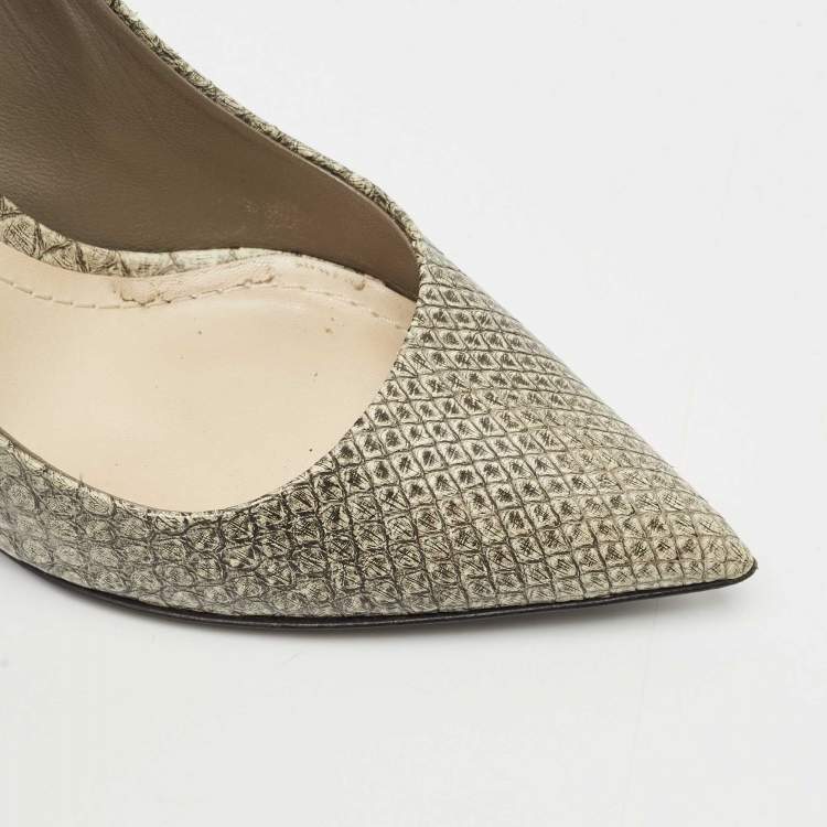Pre Owned Dior Grey Python Embossed Leather Pointed Toe Pumps Size 40.5