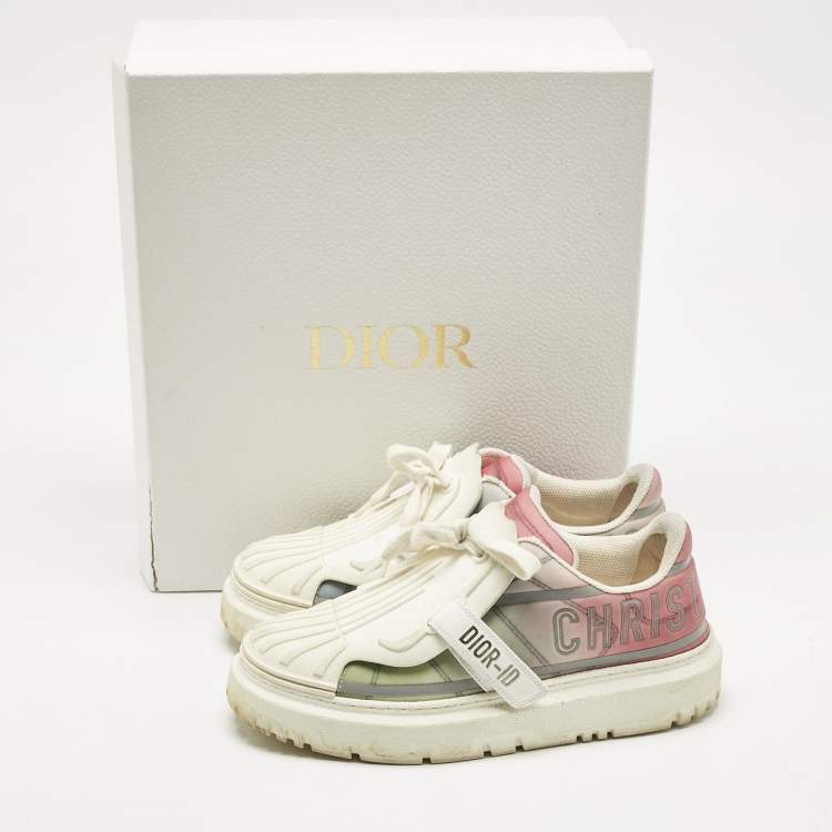 Pre Owned Dior  White/Beige Leather and Rubber Dior ID Lace Up Sneakers Size 37.5