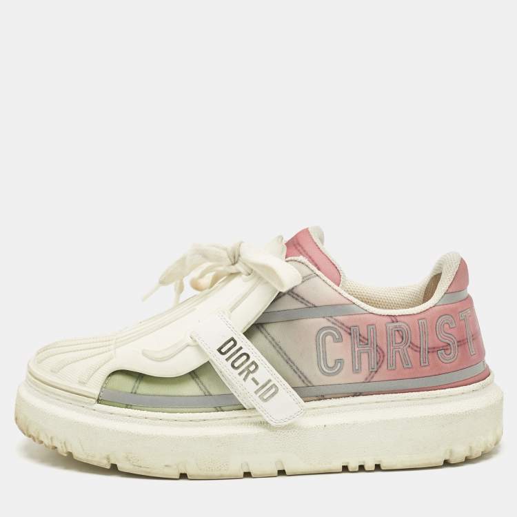 Pre Owned Dior  White/Beige Leather and Rubber Dior ID Lace Up Sneakers Size 37.5