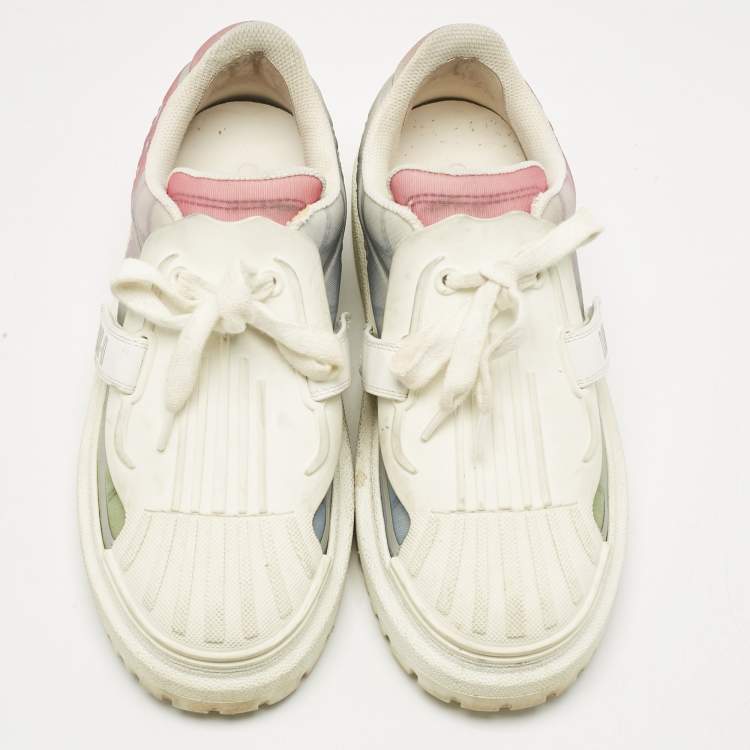 Pre Owned Dior  White/Beige Leather and Rubber Dior ID Lace Up Sneakers Size 37.5