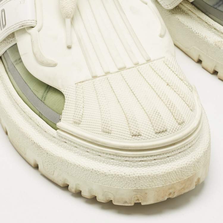 Pre Owned Dior  White/Beige Leather and Rubber Dior ID Lace Up Sneakers Size 37.5