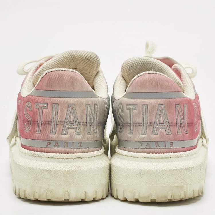Pre Owned Dior  White/Beige Leather and Rubber Dior ID Lace Up Sneakers Size 37.5
