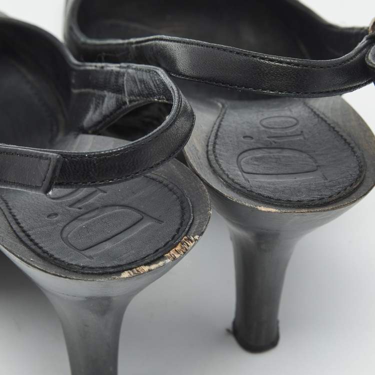 Pre Owned Dior Black Leather Open Toe Platform Slingback Sandals Size 39