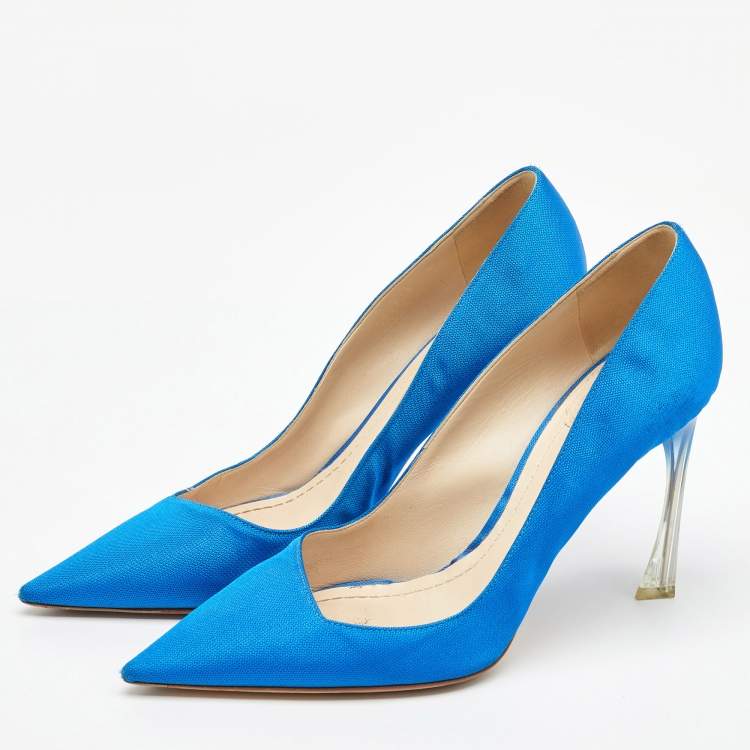 Pre Owned Dior Blue Fabric Songe Perspex Heel Pointed Toe Pumps Size 40