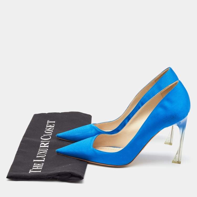 Pre Owned Dior Blue Fabric Songe Perspex Heel Pointed Toe Pumps Size 40