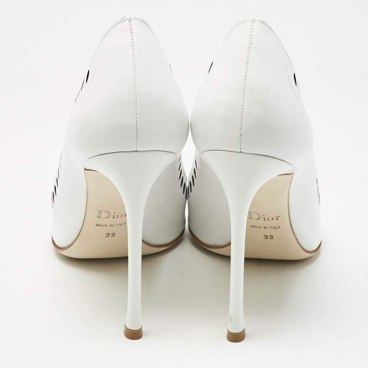 Pre Owned Dior White Laser Cut Leather Pointed Toe Pumps Size 39