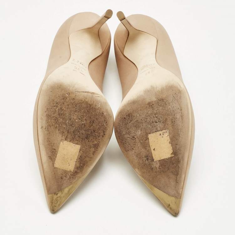 Pre Owned Dior Beige Nubuck Cherie Pointed Toe Pumps Size 38.5