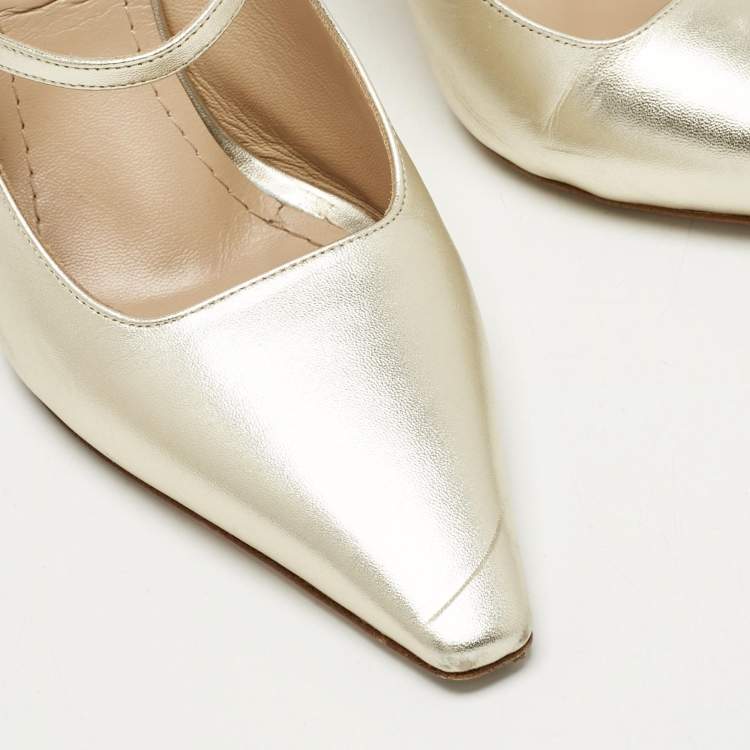 Pre Owned Dior Metallic Gold Leather Mules Size 41