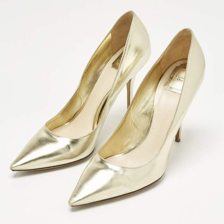 Pre Owned Dior Gold Patent Leather Cherie Pointed Toe Pumps Size 42