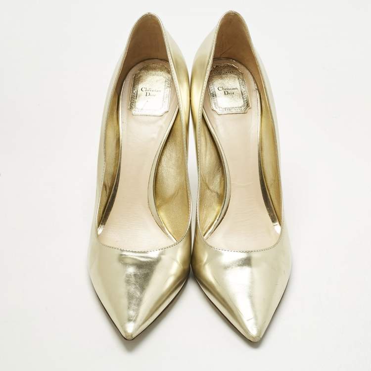 Pre Owned Dior Gold Patent Leather Cherie Pointed Toe Pumps Size 42