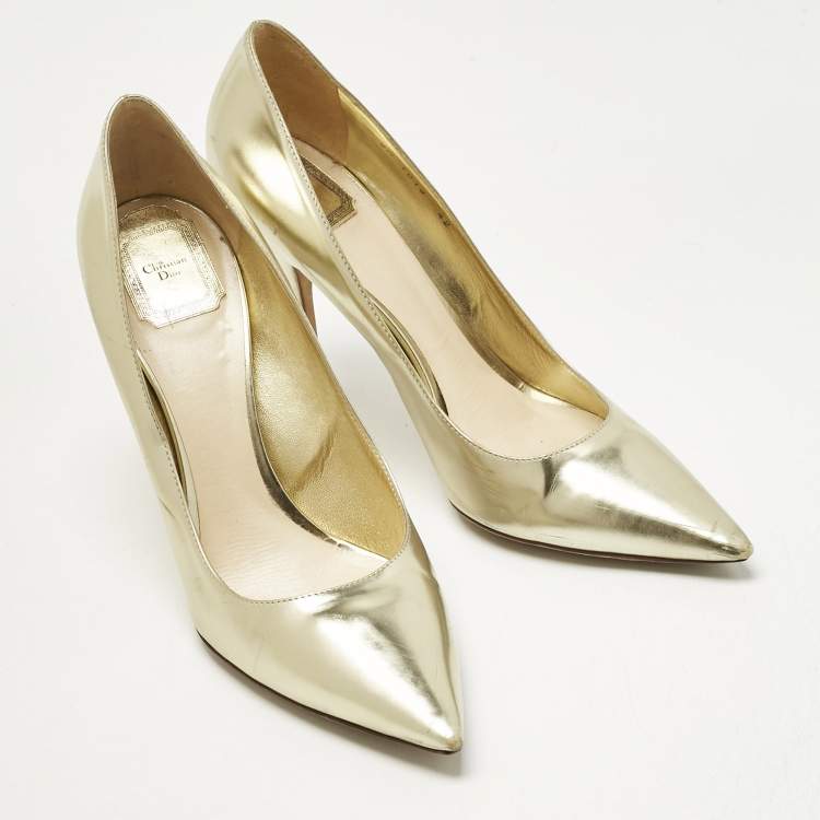 Pre Owned Dior Gold Patent Leather Cherie Pointed Toe Pumps Size 42