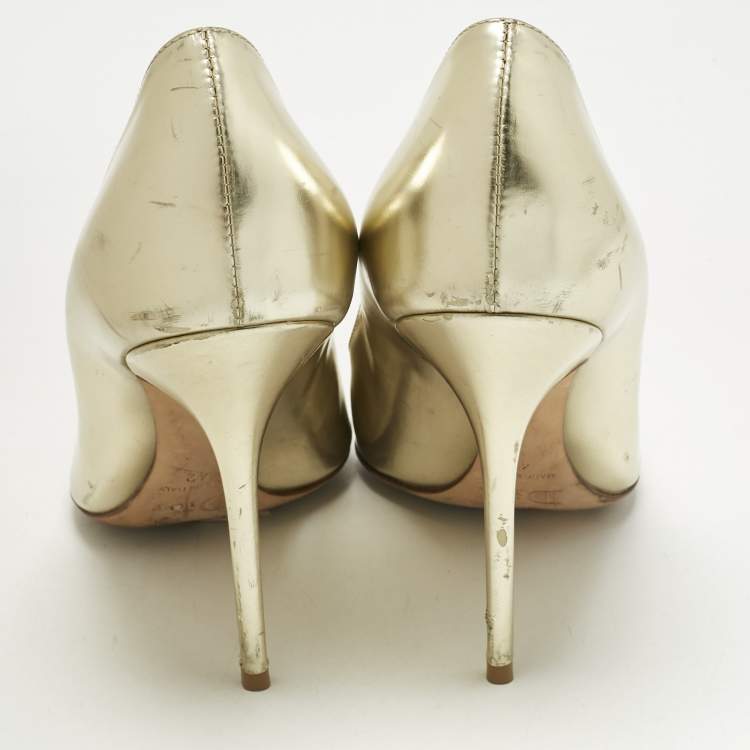 Pre Owned Dior Gold Patent Leather Cherie Pointed Toe Pumps Size 42
