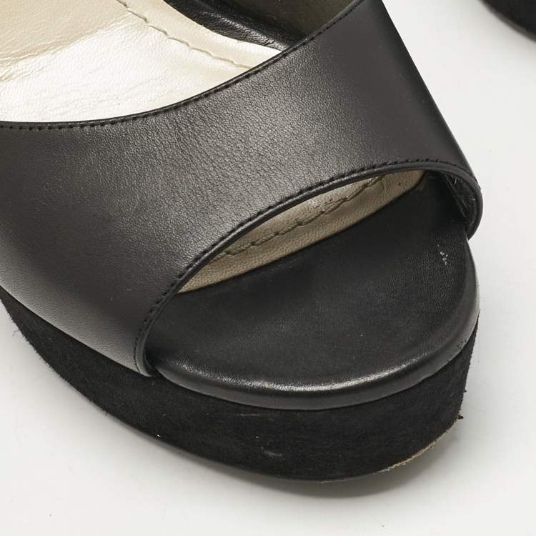 Pre Owned Dior Black Leather and Suede Rainbow Stellar Ankle Strap Sandals Size 39.5