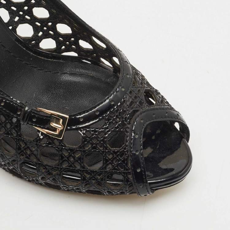 Pre Owned Dior Black Cannage Patent Leather Miss Dior Cut Out Peep Toe Platform Pumps Size 41