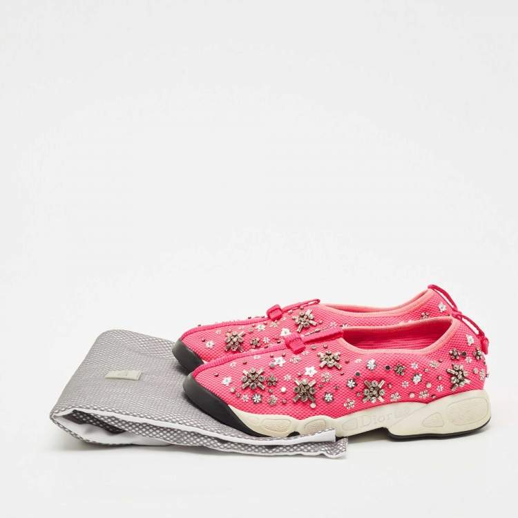 Pre Owned Dior Pink Mesh Crystal Embellished Fusion Sneakers Size 38