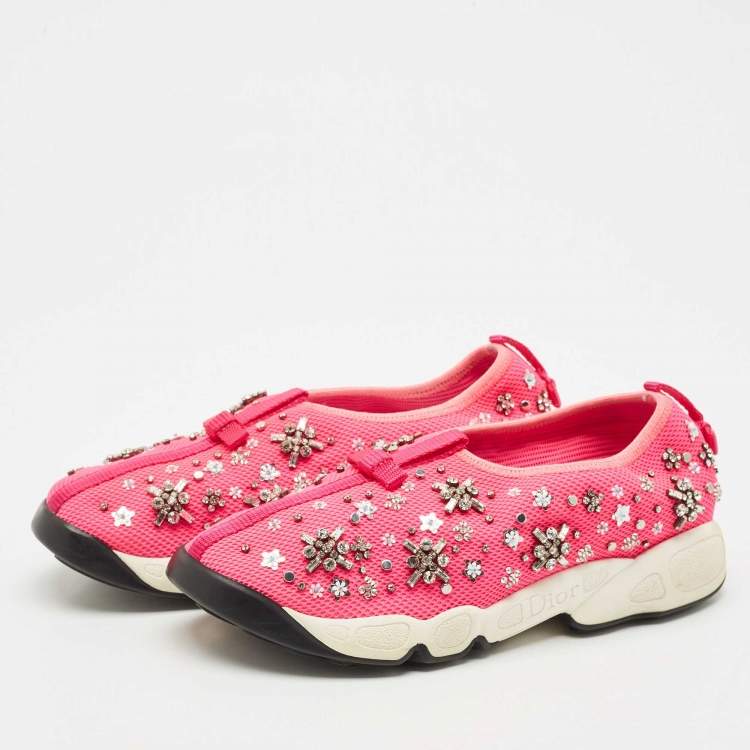 Pre Owned Dior Pink Mesh Crystal Embellished Fusion Sneakers Size 38