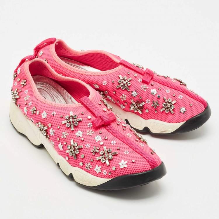Pre Owned Dior Pink Mesh Crystal Embellished Fusion Sneakers Size 38