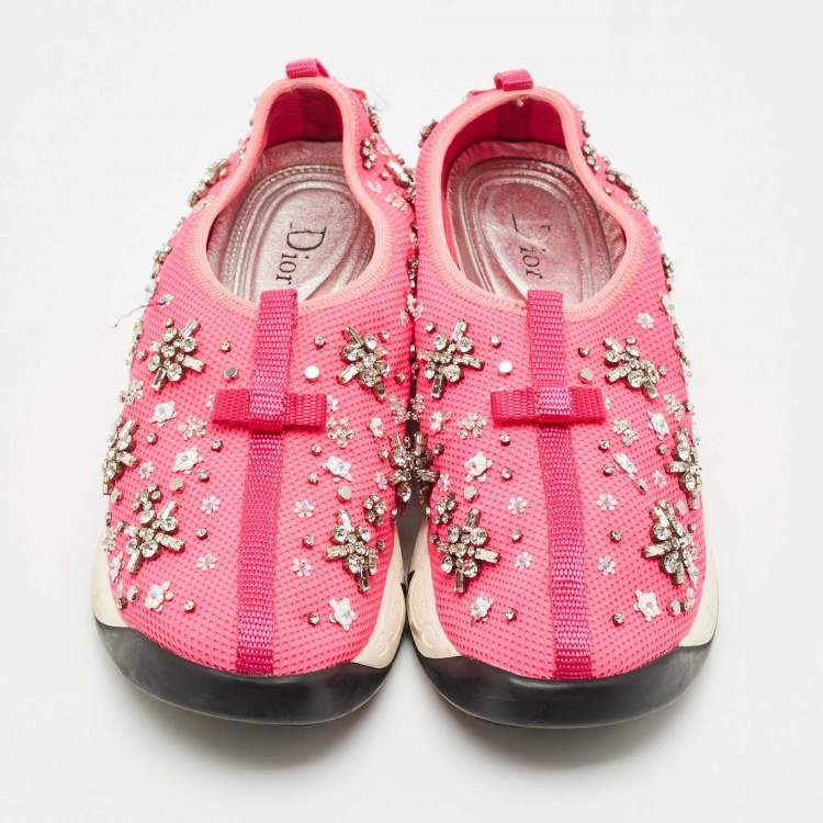 Pre Owned Dior Pink Mesh Crystal Embellished Fusion Sneakers Size 38