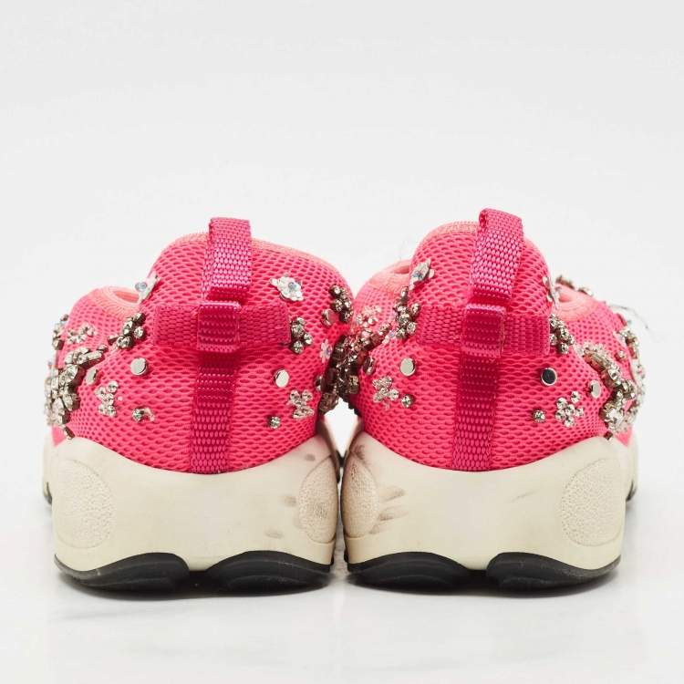 Pre Owned Dior Pink Mesh Crystal Embellished Fusion Sneakers Size 38