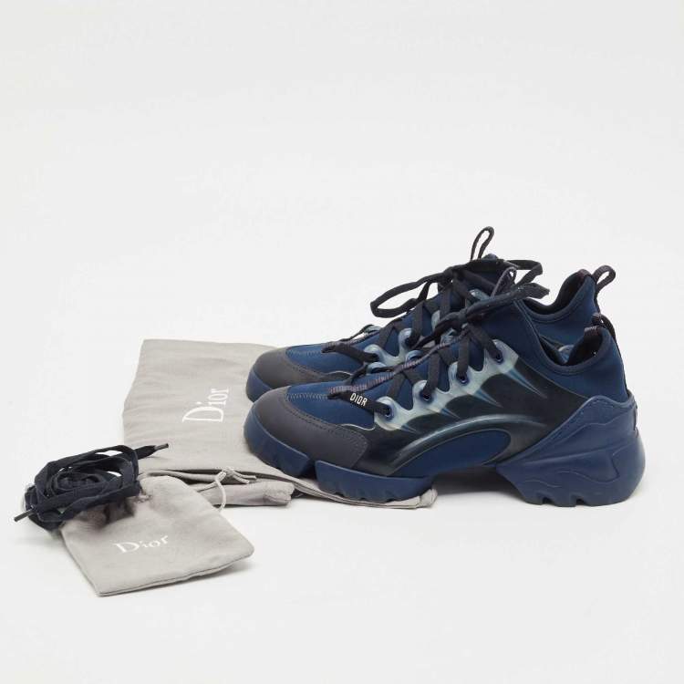 Pre Owned Dior Navy Blue Neoprene and PVC D-Connect Low Top Sneakers Size 38
