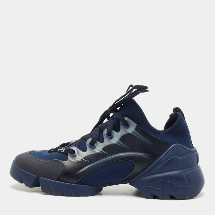 Pre Owned Dior Navy Blue Neoprene and PVC D-Connect Low Top Sneakers Size 38