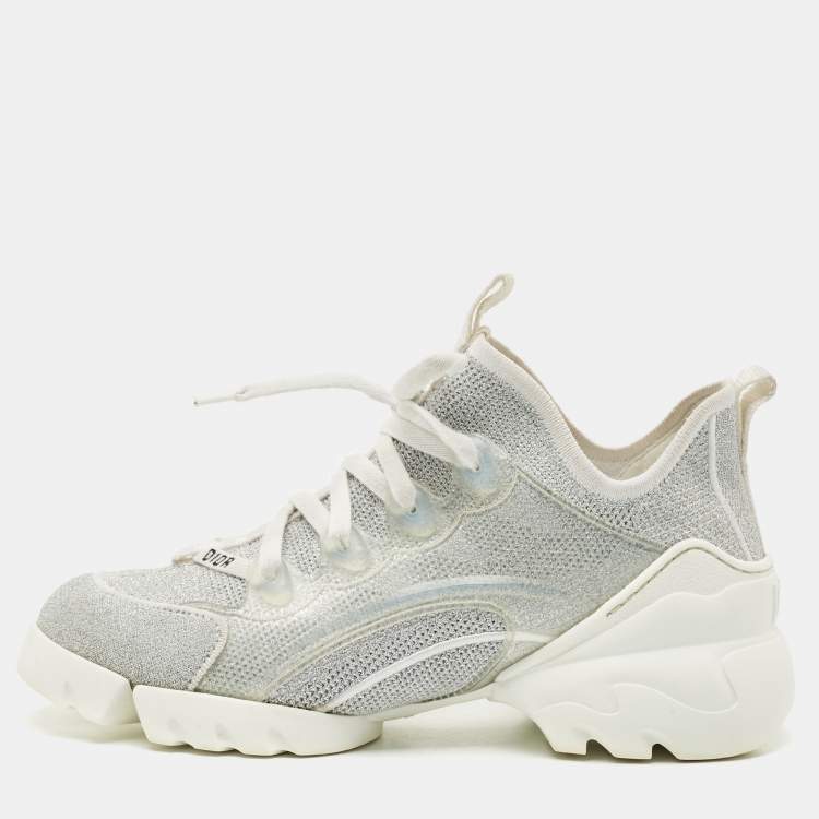 Pre Owned Dior Silver Knit Fabric D-Connect Sneakers Size 37.5