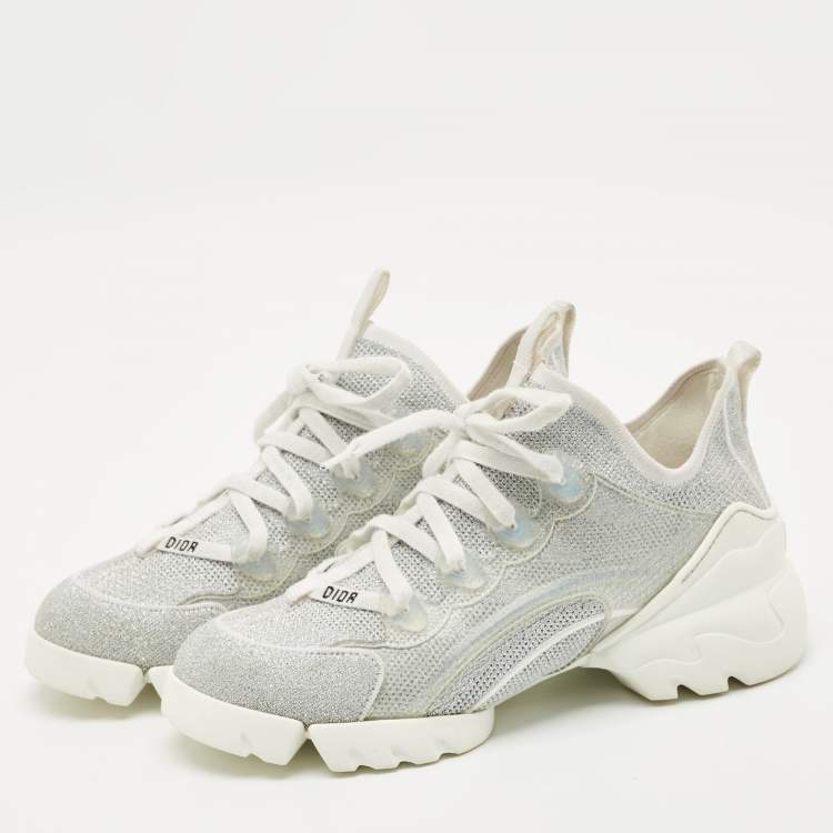 Pre Owned Dior Silver Knit Fabric D-Connect Sneakers Size 37.5