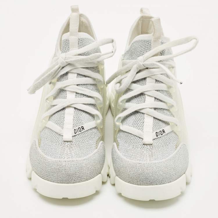 Pre Owned Dior Silver Knit Fabric D-Connect Sneakers Size 37.5