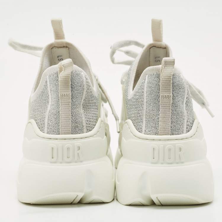 Pre Owned Dior Silver Knit Fabric D-Connect Sneakers Size 37.5
