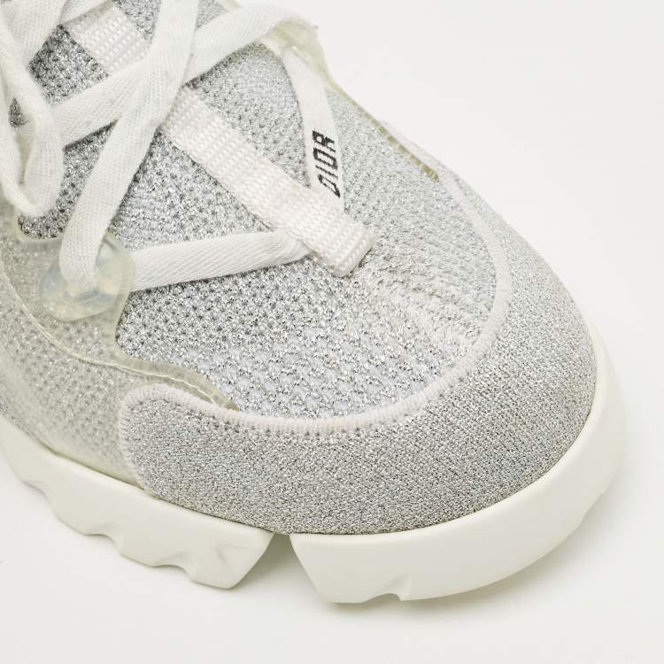 Pre Owned Dior Silver Knit Fabric D-Connect Sneakers Size 37.5