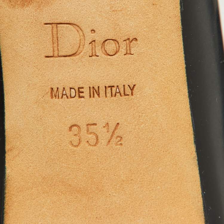 Pre Owned Dior Black/Silver Leather Bow Detail Slip On Loafers Size 35.5