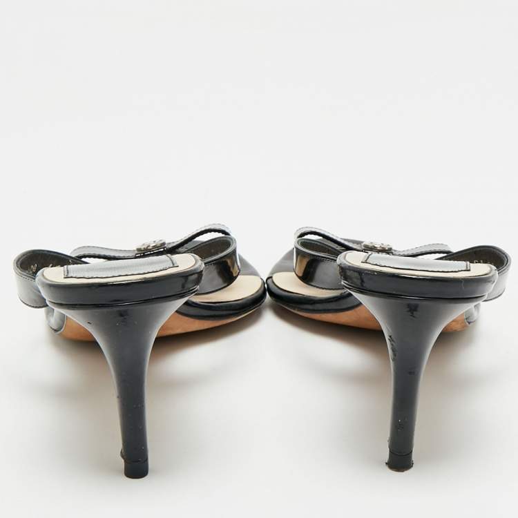 Pre Owned Christian Dior Black Patent Logo Bow Slides Size 41