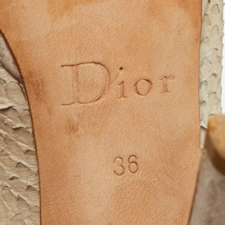 Pre Owned Dior Cream/Grey Suede and Python Leather Miss Dior Peep Toe Pumps Size 36