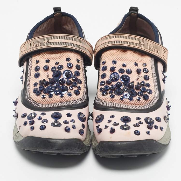Pre Owned Dior Pink Fabric and Mesh Fusion Slip On Sneakers Size 39.5