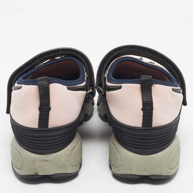 Pre Owned Dior Pink Fabric and Mesh Fusion Slip On Sneakers Size 39.5