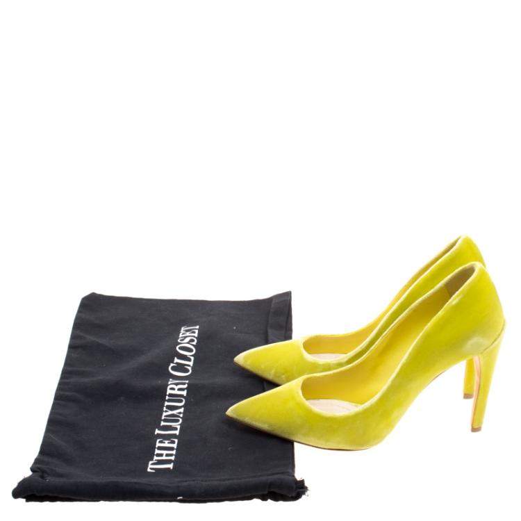 Pre Owned Dior Florescent Yellow Velvet Pointed Toe Pumps Size 37.5