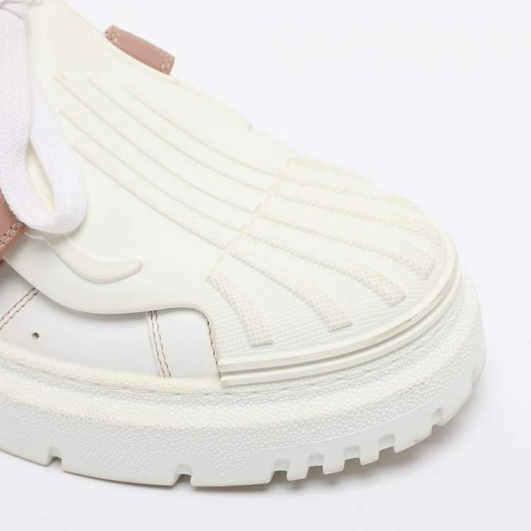 Pre Owned Dior White/Beige Leather and Rubber Dior ID Low Top Sneakers Size 38.5