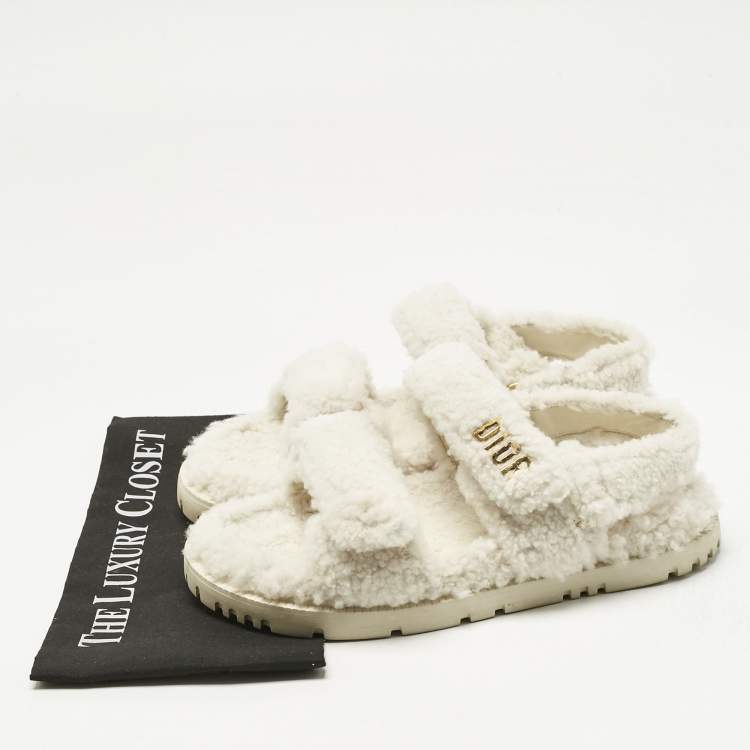 Pre Owned Dior White Shearling Dioraddict Slingback Sandals Size 40