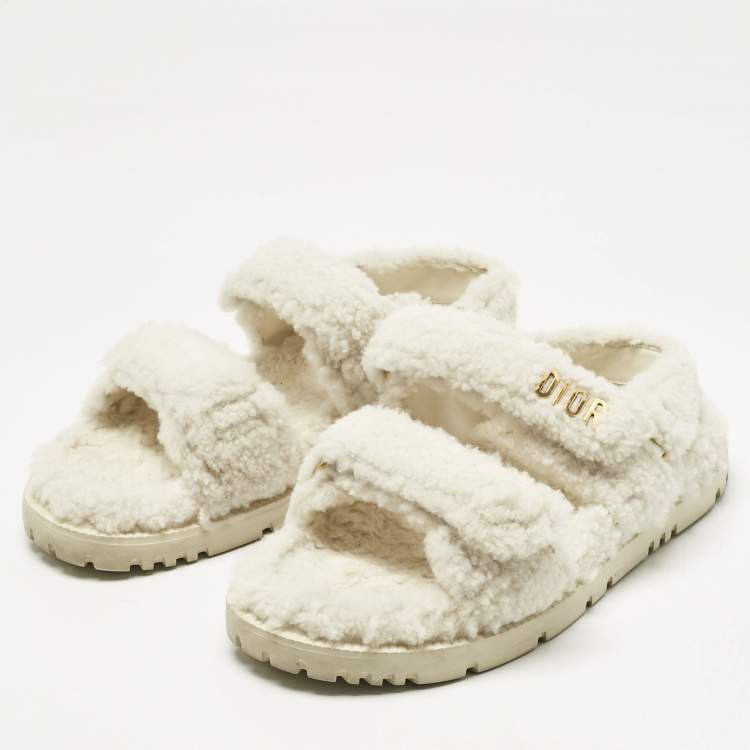 Pre Owned Dior White Shearling Dioraddict Slingback Sandals Size 40