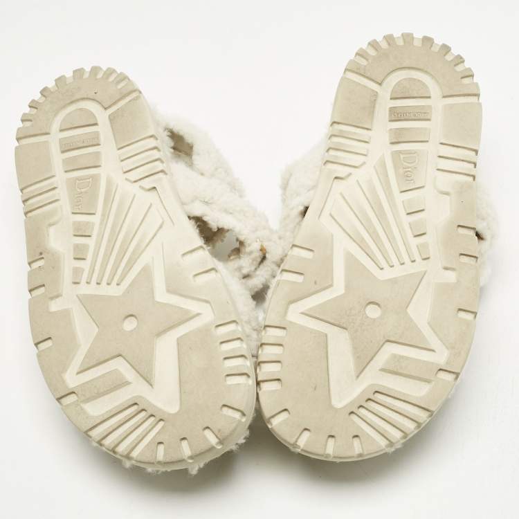 Pre Owned Dior White Shearling Dioraddict Slingback Sandals Size 40