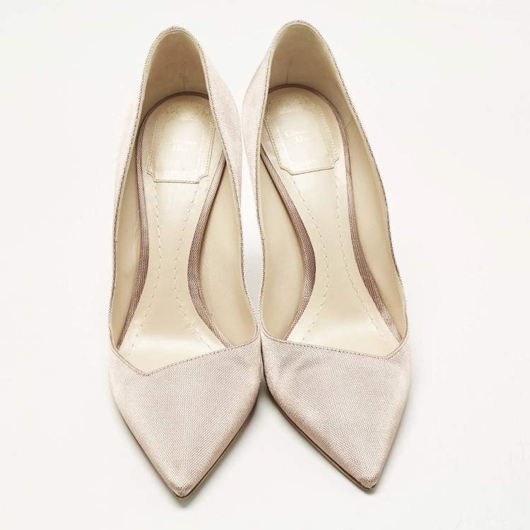 Pre Owned Dior Metallic Light Pink Fabric Acrylic Heel Pointed Toe Pumps Size 39.5