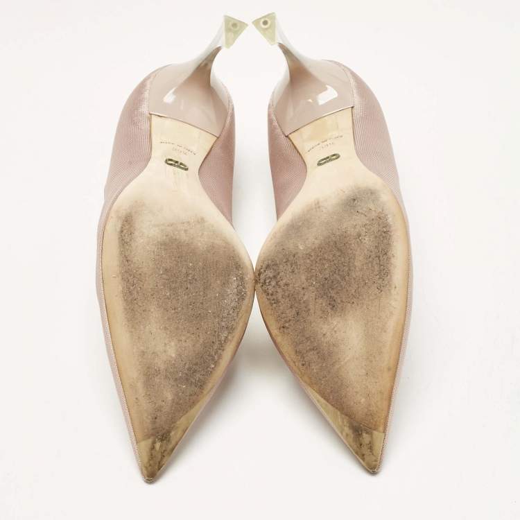 Pre Owned Dior Metallic Light Pink Fabric Acrylic Heel Pointed Toe Pumps Size 39.5