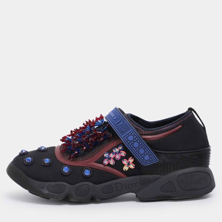 Pre Owned Dior Blue Fabric Embellished Fusion Sneakers Size 38.5