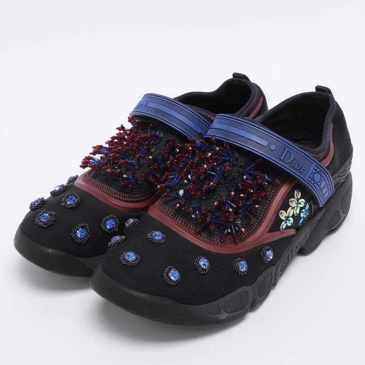 Pre Owned Dior Blue Fabric Embellished Fusion Sneakers Size 38.5
