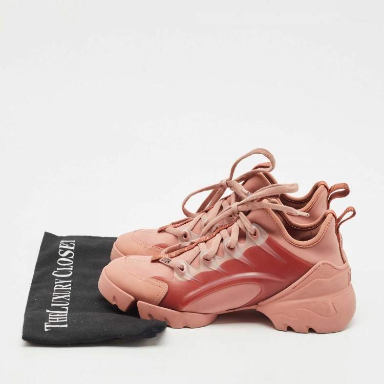 Pre Owned Dior Pink Neoprene and Leather D-Connect Sneakers Size 36.5