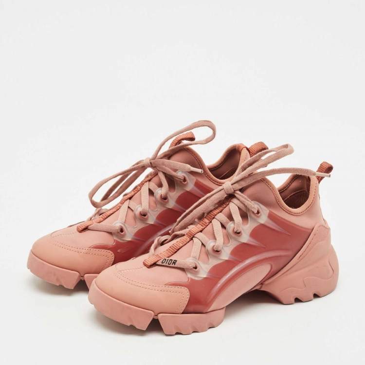 Pre Owned Dior Pink Neoprene and Leather D-Connect Sneakers Size 36.5