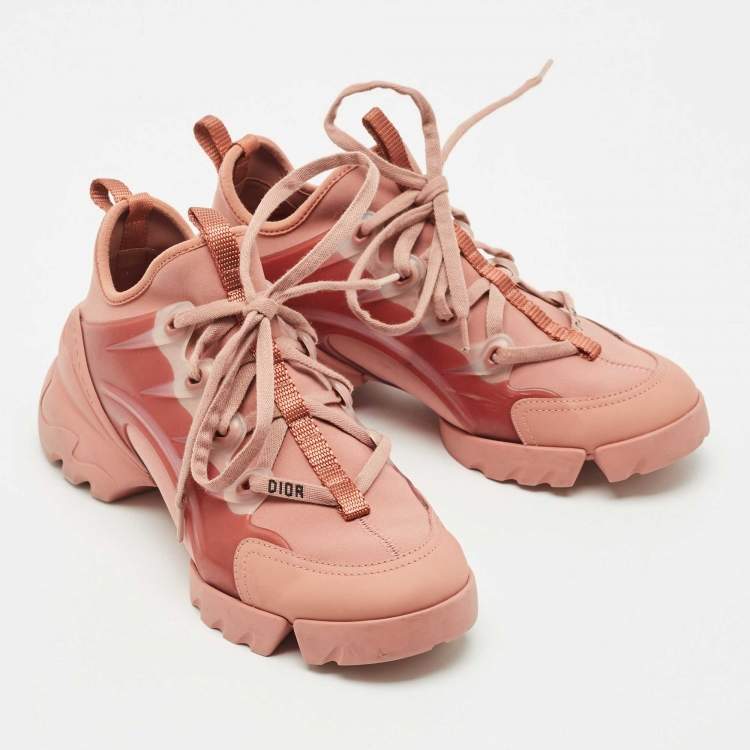 Pre Owned Dior Pink Neoprene and Leather D-Connect Sneakers Size 36.5