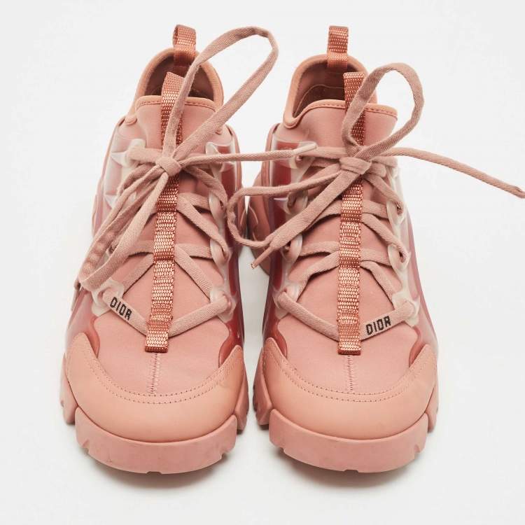 Pre Owned Dior Pink Neoprene and Leather D-Connect Sneakers Size 36.5