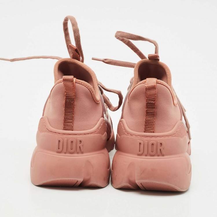 Pre Owned Dior Pink Neoprene and Leather D-Connect Sneakers Size 36.5